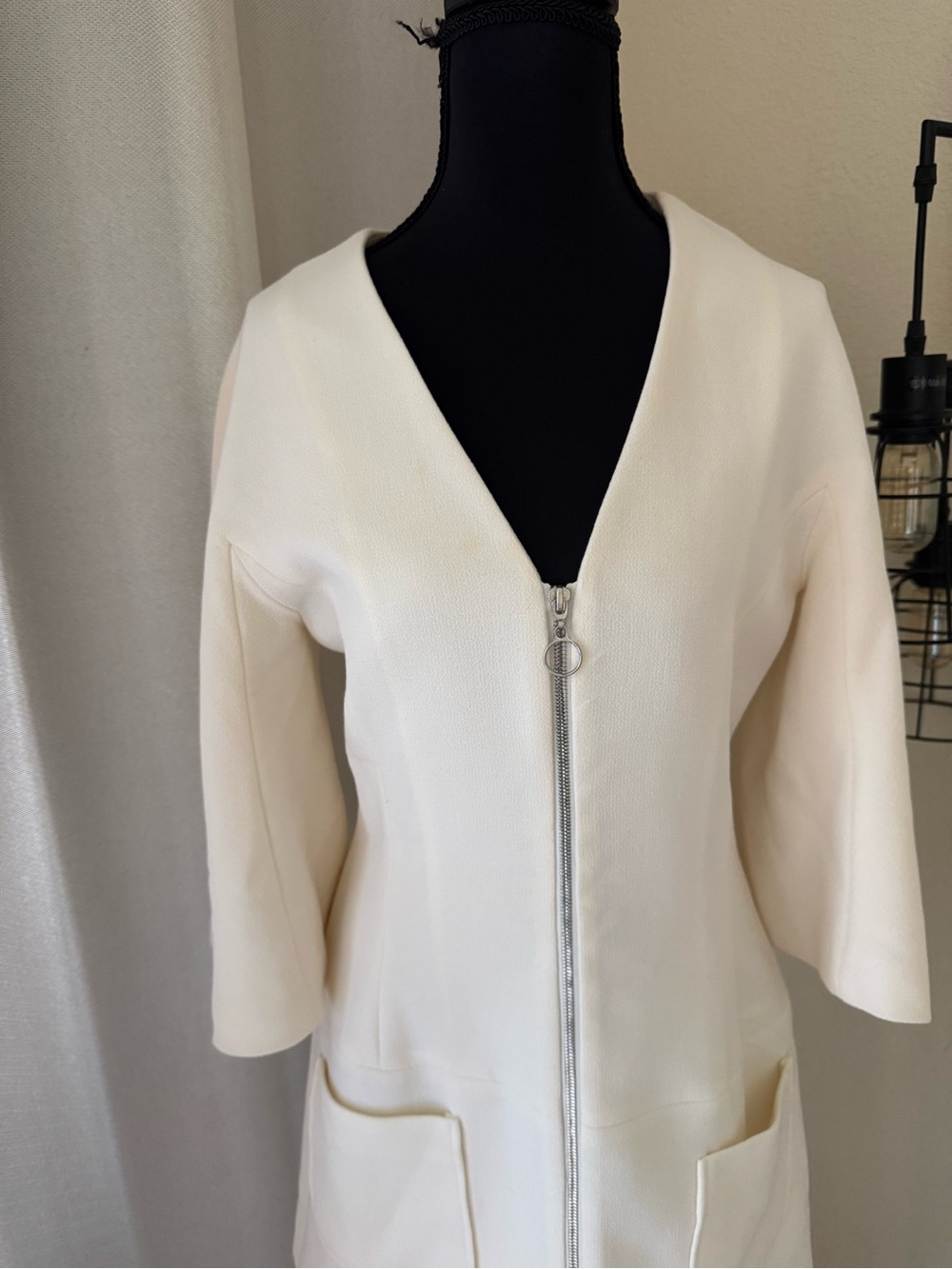 ALEXIS Dominique Ivory Wool Zip Front Mini Dress Size S Designer Pocket Dress - Picture 4 of 10